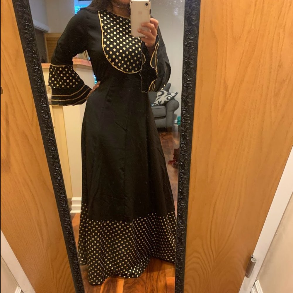 Black/Gold Gown Ethnic Patterned Dress!